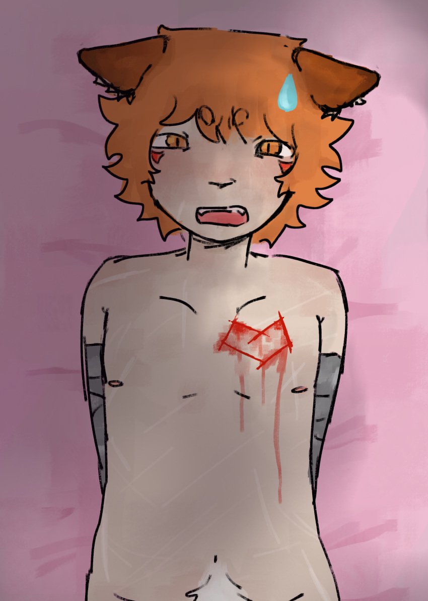 blood blush boyfriend_to_death cuts_on_chest drawn on_bed ren_hana tied_up