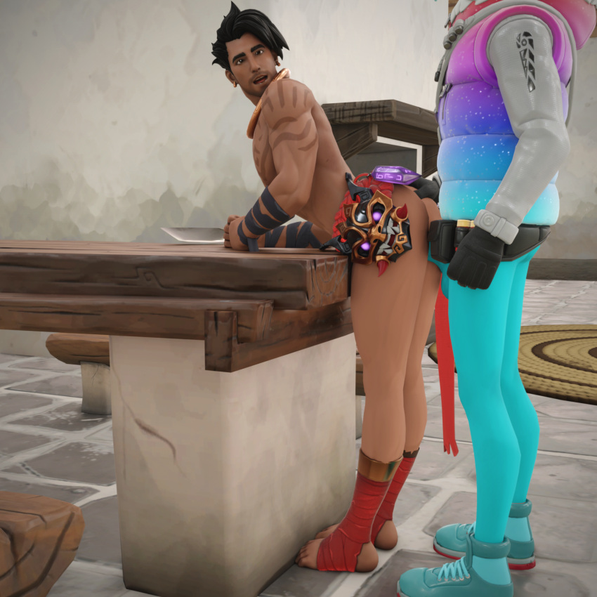 3d anal_sex anthro_penetrating_human beard big_balls big_penis big_thighs blender blue_body feet fortnite furry gay half-dressed hand_on_ass head_out_of_frame lifting_ass llama llambro_(fortnite) male_only muscular_male raz_(fortnite) surprised_expression tattoos yaoi