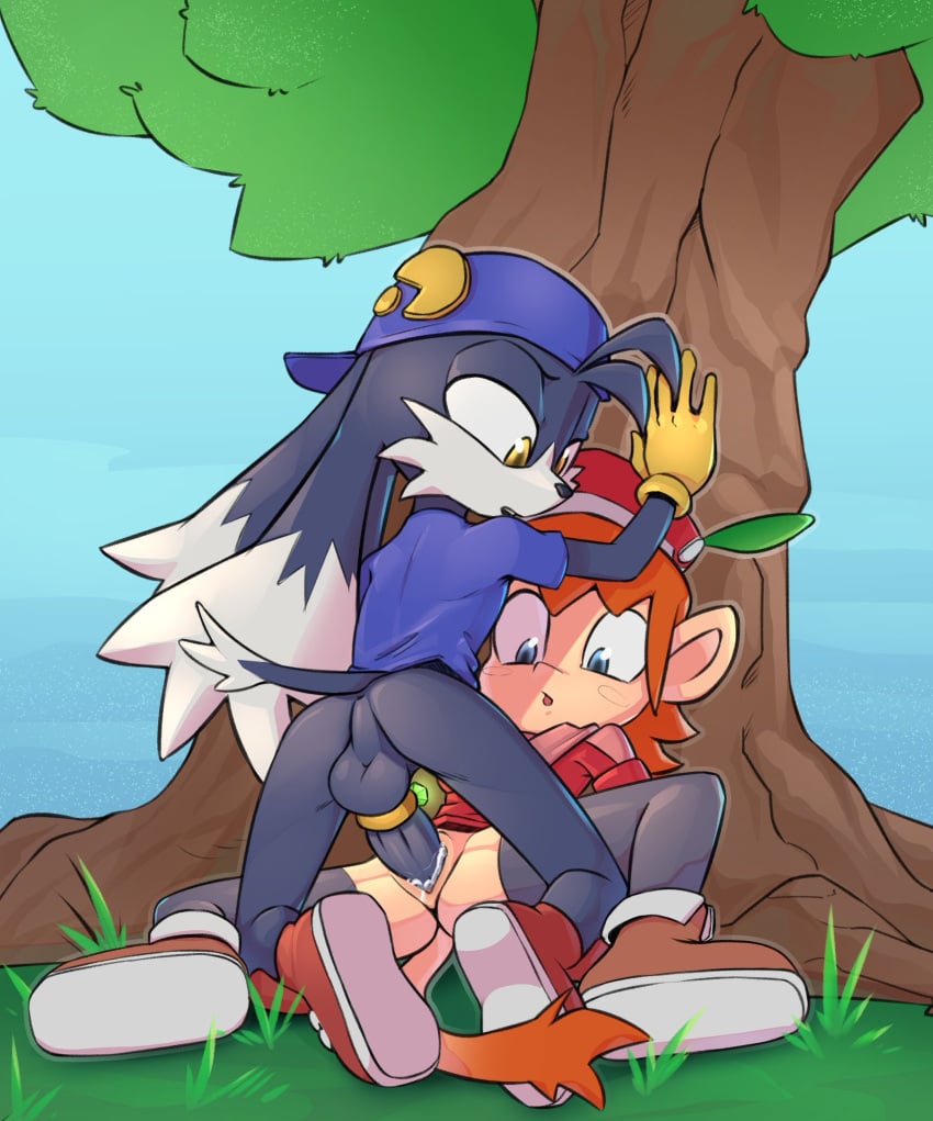 cum_in_pussy cum_inside furry klonoa klonoa_(series) lolo_(klonoa) mating_press outdoors partially_clothed qrog rogone shocked_expression