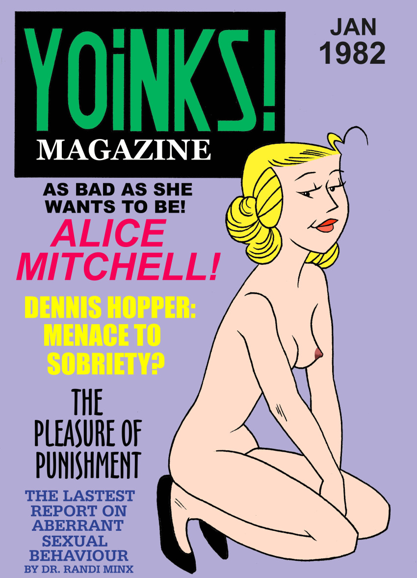 1girls 2021 80's_theme alice_mitchell black_footwear black_shoes blonde_hair breasts character_name copyright_name dennis_the_menace english_text fake_cover fake_magazine fake_magazine_cover female female_only flats full_body human human_only january kneeling large_breasts looking_at_viewer magazine_cover milf naked naked_female naked_shoes nipples no_socks nude nude_female purple_background red_lips seiza shoes shoes_only short_hair simple_background skinny skinny_girl small_breasts smirk solo squatting toonytease yoinks!