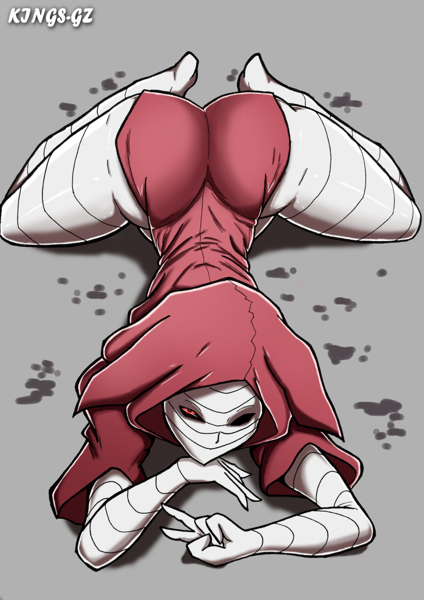 1girls 2021 2d 2d_(artwork) all_fours artist_name ass ass_focus ass_up bandage bandages big_ass black_sclera bubble_butt butt cloak eto_yoshimura face_down_ass_up female female_only fully_clothed high-angle_view highres hood hooded_cloak huge_ass kings-gz looking_at_viewer no_sex not_ai_generated paag peace_sign petite petite_female pinup questionable realistic_proportions red_eyes seductive solo solo_female thick thick_ass thick_thighs tokyo_ghoul