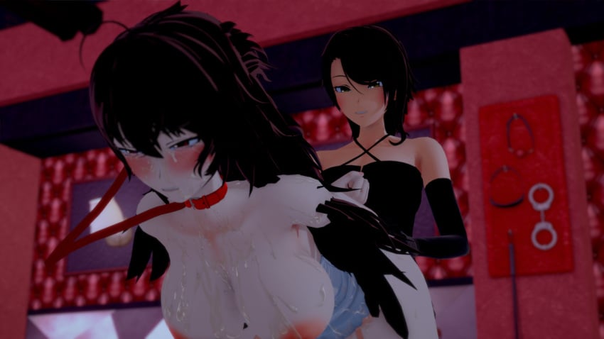 1futa 1girls 3d black_hair cinder_fall clothed clothing duo elbow_gloves erection female femsub futa_on_female futadom futanari futanari_milf_(artist) gloves human koikatsu light-skinned_female light-skinned_futanari milf mostly_nude mother nude raven_branwen rwby taken_from_behind