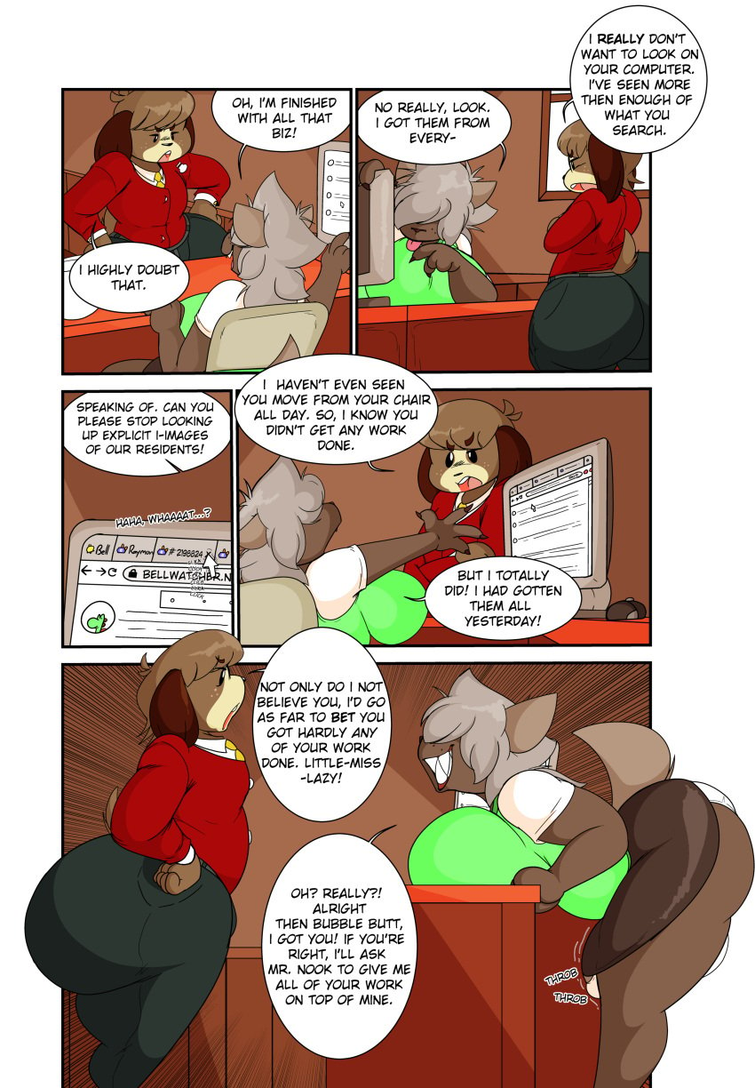 2021 absurd_res animal_crossing anthro ass balls big_ass big_balls big_breasts big_butt big_penis bottomwear breasts caked_up canid canine canis clothed clothing comic computer coyote detailed_background digby_(animal_crossing) digital_media_(artwork) domestic_dog duo e621 erection erection_pushing_underwear erection_under_clothes erection_under_clothing erection_under_skirt fat_ass femboy futanari genitals gynomorph hi_res huge_ass huge_breasts huge_butt hyper hyper_butt intersex male mammal masterj291 nara_(masterj291) nintendo panties penis pikachu pokémon_(species) pokemon skirt underwear video_games