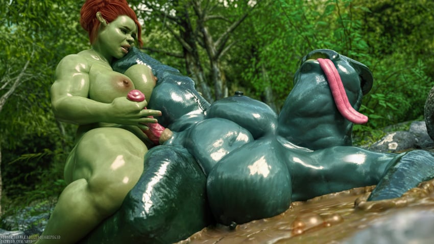 2futas 3d big_breasts dreamworks futa_on_futa futanari green-skinned_female green_skin huge_cock long_tongue mud ogre ogress_fiona princess_fiona princess_fiona_(ogre) shrek_(series) slug slug_(wattchewant) slug_girl squarepeg3d tongue tongue_out