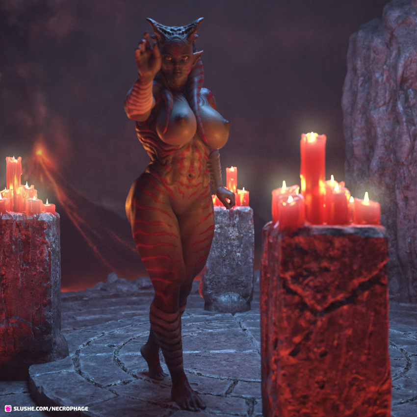 1girls 3d abs alien alien_girl candle candles depth_of_field elf_ears female female_only hair_tentacles huge_breasts looking_at_viewer muscular muscular_female necrophage nude nude_female original pinup pointy_ears slushe_(website) solo solo_female standing tagme