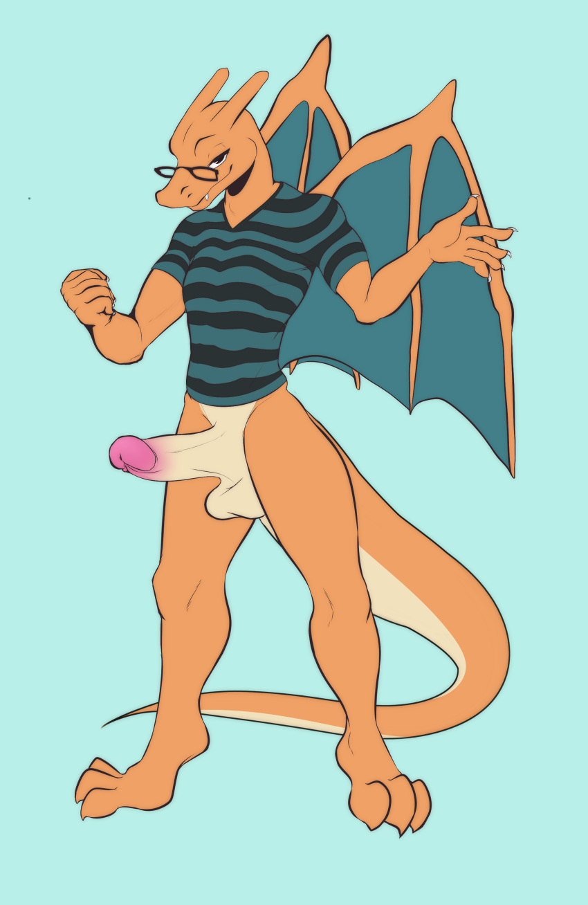 absurd_res charizard clothed clothing genitals hi_res male mendobear model_sheet nintendo pokémon_(species) pokemon pokemon_(species) shirt solo topwear video_games