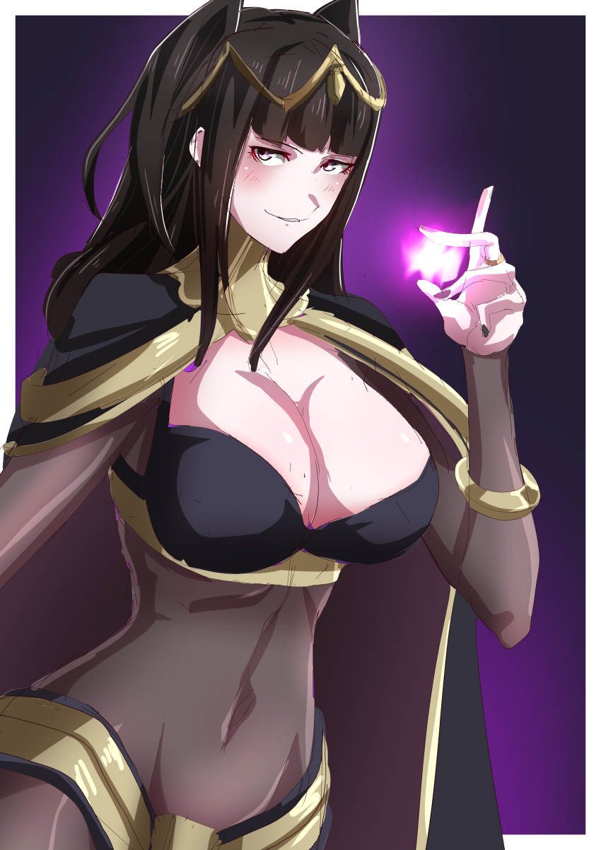 blunt_bangs bodystocking breasts bridal_gauntlets female female_only fire_emblem fire_emblem_awakening looking_at_viewer nintendo solo tharja_(fire_emblem) to_(tototo_tk)