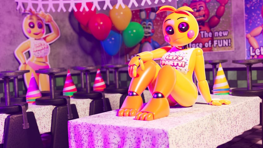 1girls 3d animatronic ashleyorange bedroom_eyes curvy cutietree eyeshadow female female_focus female_only femsub five_nights_at_freddy's half-closed_eyes half_naked hi_res looking_at_viewer partially_clothed robot showing_off solo toy_chica_(ashleyorange) toy_chica_(fnaf) wide_hips