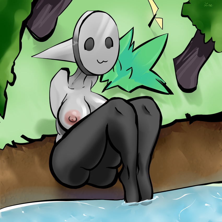 animate_inanimate ass battle_for_dream_island breasts forest inanimate inanimate_object legs loe-h looking_at_viewer metal naily_(bfdi) object_shows river sitting