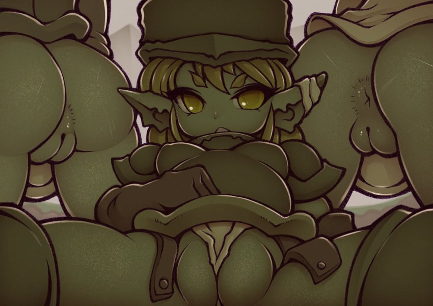 3girls anus ass genitals goblin goblin_female green_body green_skin hi_res humanoid humanoid_pointy_ears multiple_girls noise_(artist) not_furry pussy pussy_floss spread_legs spreading