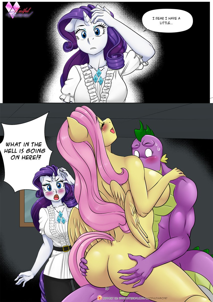 anthro anthro_on_anthro anthro_penetrated anthro_penetrating anthro_penetrating_anthro ass big_breasts big_butt blood blush bodily_fluids breasts butt_grab caught clothed clothing comic cuckquean dialogue dragon english_text equid equine female female_penetrated fluttershy_(mlp) friendship_is_magic group hand_on_butt hasbro hi_res horn interspecies looking_pleasured male male/female male_penetrating male_penetrating_female mammal muscular muscular_male my_little_pony nosebleed nude page_10 pegasus penetration pia-sama rarity_(mlp) smooth_skin spike_(mlp) sudden text unicorn walk-in wings