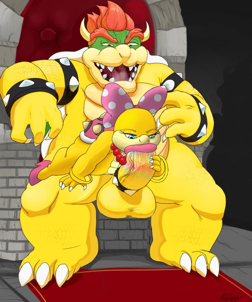 1boy 1boy1girl 1girls anthro balls big_penis blowjob bow bowser cock_ring huge_cock koopa lipstick lipstick_on_penis lipstick_ring male/female mario_(series) nintendo oral oral_sex pdxyz rainbow_party super_mario_bros. video_games wendy_o._koopa