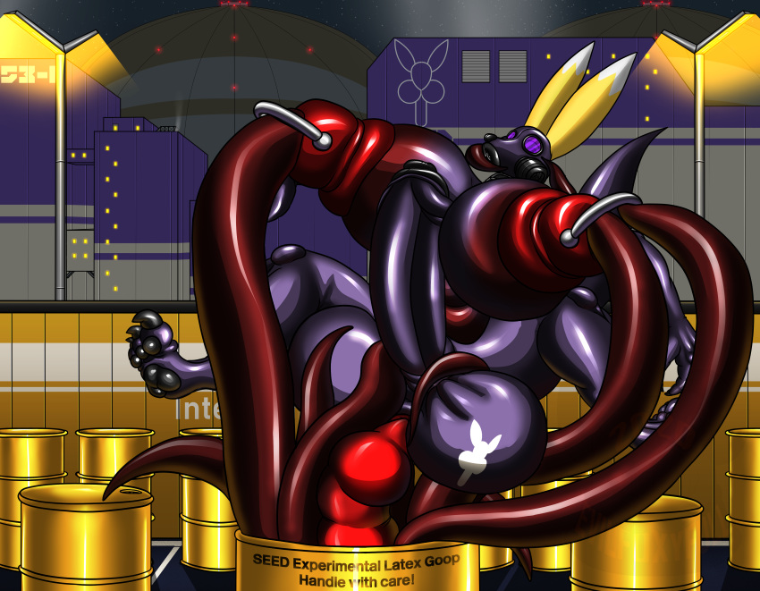 absurd_res air_vent anthro balancing balls bandai_namco barrel big_balls big_penis black_clothing black_suit clothing corruption detailed digimon digimon_(species) digital_drawing_(artwork) digital_media_(artwork) evilfoxyfull factory gas_mask genitals gynomorph gynomorph_penetrated hi_res huge_balls huge_cock humanoid_genitalia humanoid_penis hyper hyper_balls hyper_genitalia hyper_nipples hyper_penis intersex intersex_penetrated lamp logo looking_down mask night nipples pawpads penetration penis red_clothing red_suit red_tentacles rubber rubber_clothing rubber_suit sky smoke solo spread_legs spreading star starry_sky street_lamp suit taomon tentacle tentacle_penetration tentacle_sex text transformation white_body window window_light yellow_body