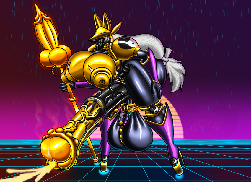 animal_genitalia animal_mask animal_penis anthro armor ass balls bandai_namco big_balls big_butt big_penis black_armor black_lips black_penis black_tongue blue_background bodily_fluids boots clothing cum digimon digimon_(species) digital_drawing_(artwork) digital_media_(artwork) ejaculation equine_penis evilfoxyfull footwear fox_mask furry futanari genital_fluids genitals giant_panda gold_(metal) gold_armor gold_dildo gold_helmet gynomorph hair headgear helmet hi_res high_heels holding_object holding_weapon horsecock huge_balls huge_butt huge_cock hyper hyper_balls hyper_bimbo hyper_butt hyper_genitalia hyper_lips hyper_penis intersex jess_(evilfoxyfull) latex lips long_hair mammal mask metal_boots metal_gloves metal_helmet open_mouth penis purple_armor purple_background purple_boots purple_clothing purple_footwear raining sakuyamon simple_background solo solo_futa staff sun thick_lips tongue tongue_out ursid weapon white_hair yellow_penis yin_yang