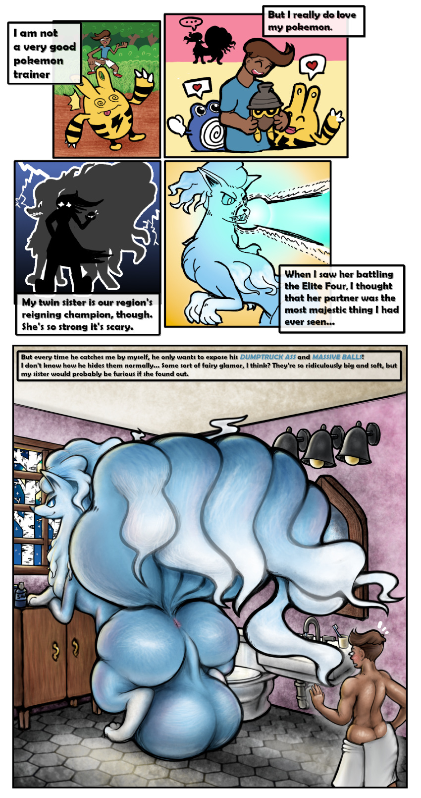 absurd_res alolan_ninetales ambiguous_gender anus ass balls big_balls big_butt blue_body blue_eyes blue_fur comic elekid english_text female feral fur genitals group hi_res hoedeer huge_balls huge_butt human hyper hyper_balls hyper_butt hyper_genitalia inside male male/male mammal ninetales nintendo pokémon_(species) pokemon poliwhirl presenting presenting_hindquarters regional_form_(pokémon) seedot text video_games