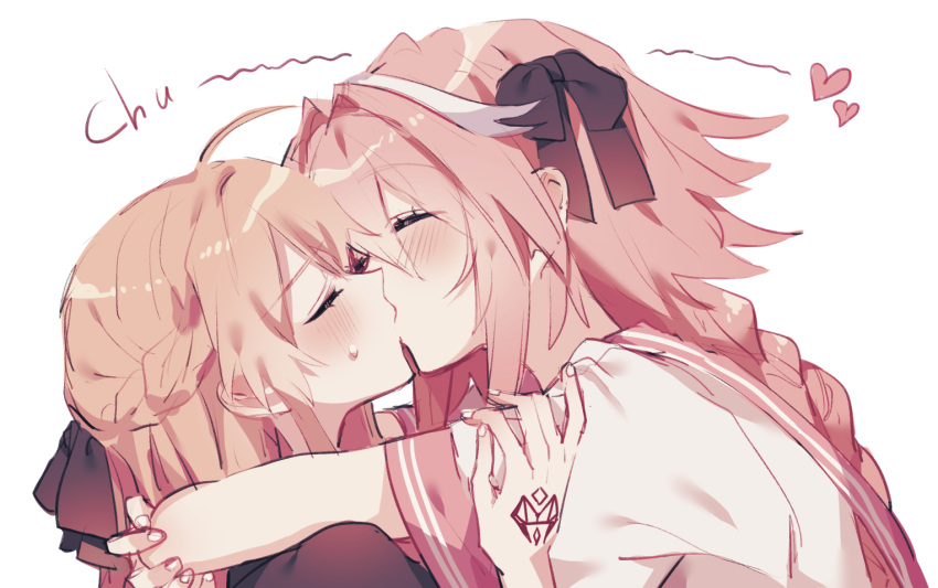 1boy 1girls astolfo_(fate) blush closed_eyes fate_(series) female female_human femboy femboy_on_female femboydom femsub human kissing koyashaka male male_human maledom original_character pale-skinned_female pale-skinned_femboy pale-skinned_male pale_skin straight sweatdrop