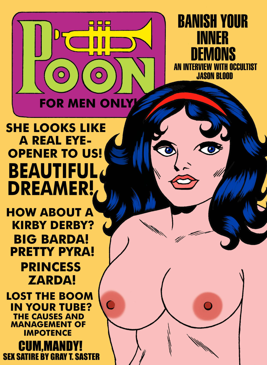 beautiful_dreamer black_hair blue_eyes dc dc_comics english_text eyelashes female forever_people headband large_breasts long_hair nude solo toonytease