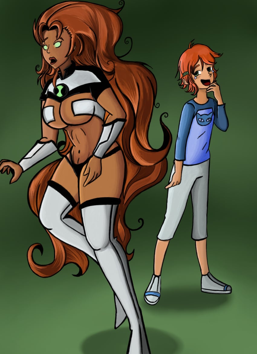 2girls ben_10 ben_tennyson benfire crossover dc dc_comics female female_ben female_only genderswap_(mtf) gwen_tennyson rule_63 starfire tamaranean teen_titans