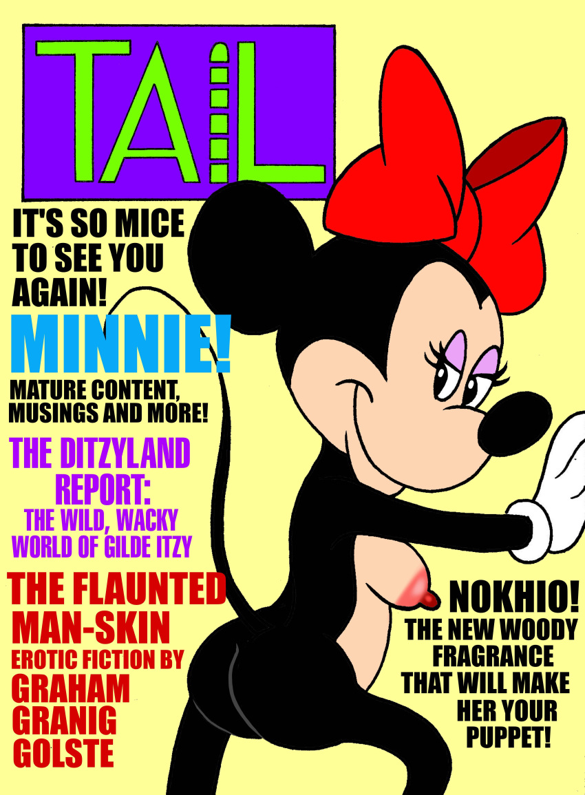 alternate_breast_size anthro ass black_fur bow disney english_text erect_nipples eyelashes female furry gloves minnie_mouse mouse nipples nude solo tail toonytease