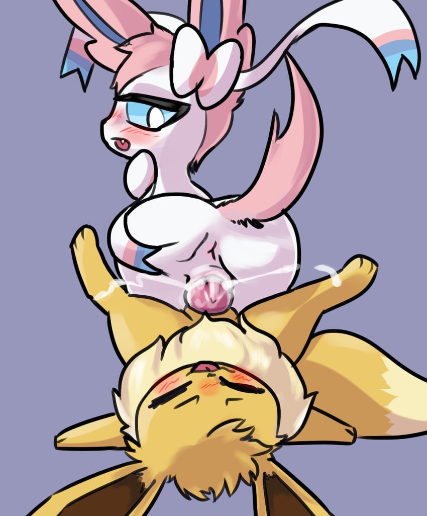 ass blush bodily_fluids cum cum_inside cumshot duo eevee eeveelution ejaculation fangs female feral fluorite genital_fluids hi_res knot looking_back looking_back_at_partner male male/female nintendo on_bottom on_top open_mouth pokémon_(species) pokemon pokemon_(species) reverse_cowgirl_position ribbons sex spread_butt spreading sylveon tongue tongue_out video_games