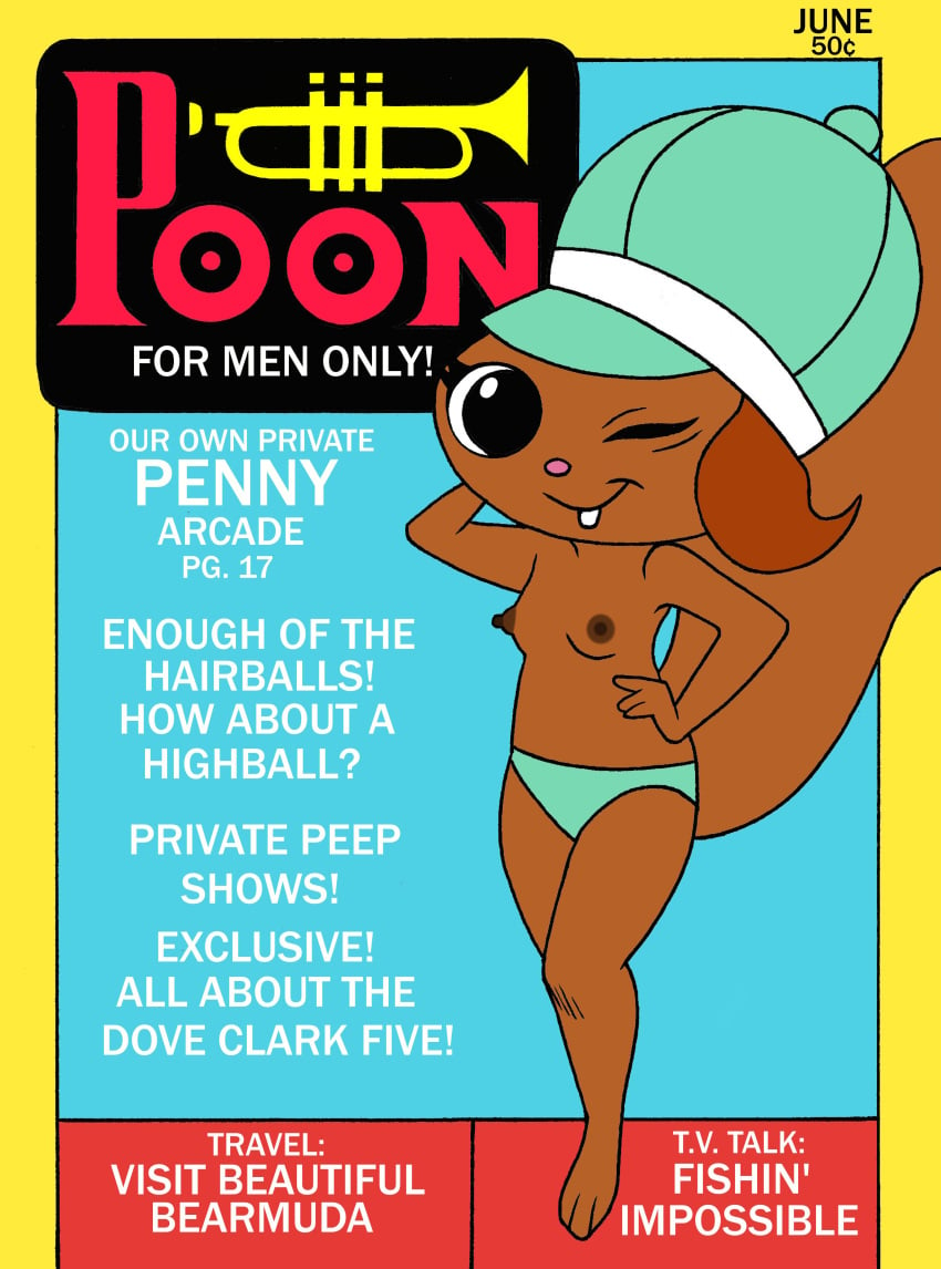 anthro blue_panties brown_fur brown_hair buckteeth english_text female furry hanna-barbera hat penny_squirrel secret_squirrel_show solo squirrel toonytease wink