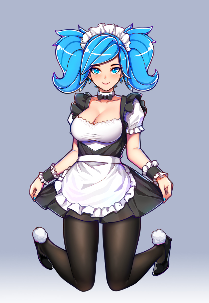 1girls big_breasts blue_eyes blue_hair blush blushing_at_viewer breasts choker cleavage evie_(paladins) eye_contact female female_only hi-rez_studios ikkimay kneeling large_breasts light-skinned_female light_skin looking_at_viewer maid maid_headdress maid_uniform on_knees paladins smile smiling smiling_at_viewer solo solo_female tagme twintails video_games