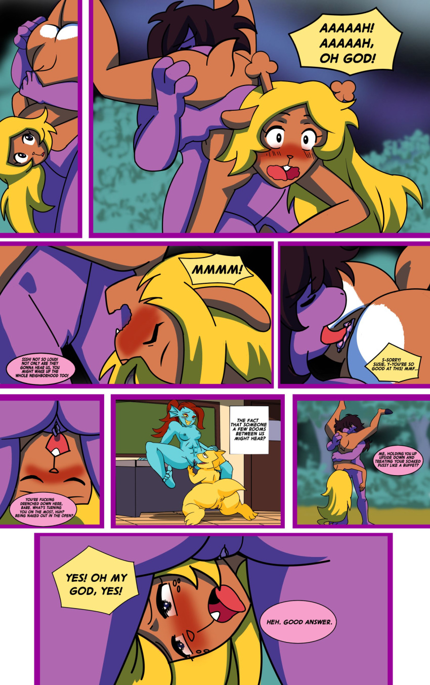 4girls 69 absurd_res alphys animal_humanoid anthro blush cervid cervid_humanoid comic cunnilingus deltarune dialogue duo exhibitionism female female/female female_only genitals hi_res humanoid lesbian mammal mammal_humanoid monstrous_humanoid moon_pearl multiple_girls muscular noelle_holiday nude oral public public_nudity pussy sex standing succubi_samus susie_(deltarune) text undertale_(series) undyne video_games yuri