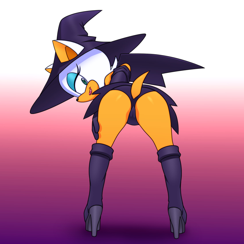 2d alternate_costume anon0567 halloween_costume looking_at_viewer looking_back mobian mobian_(species) mobian_bat presenting_hindquarters rouge_the_bat sega sonic_(series) sonic_adventure_2 sonic_the_hedgehog_(series) standing