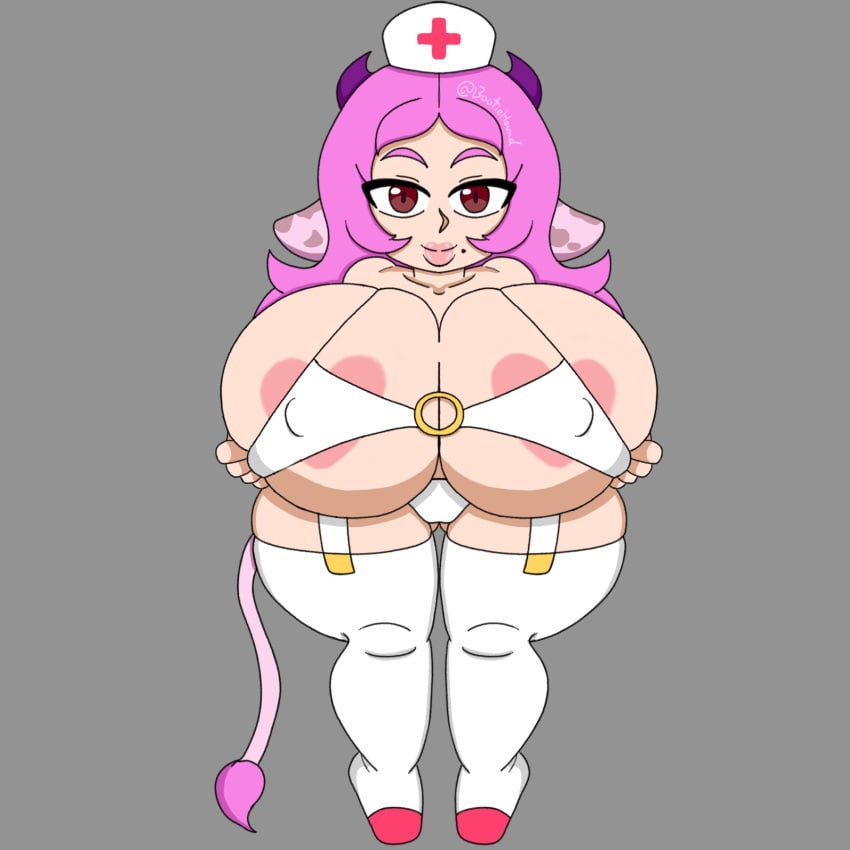 big_ass big_breasts big_butt big_thighs bootiehound cleavage cow_ears cow_girl cowgirl dick fur furry_legs furry_tail heart-shaped_areola hooves horns jackie_moo lingerie massive_breasts massive_thighs mole_under_mouth nipple_bulge nurse nurse_cap nurse_clothing nurse_uniform pink_hair short_shorts shortstack