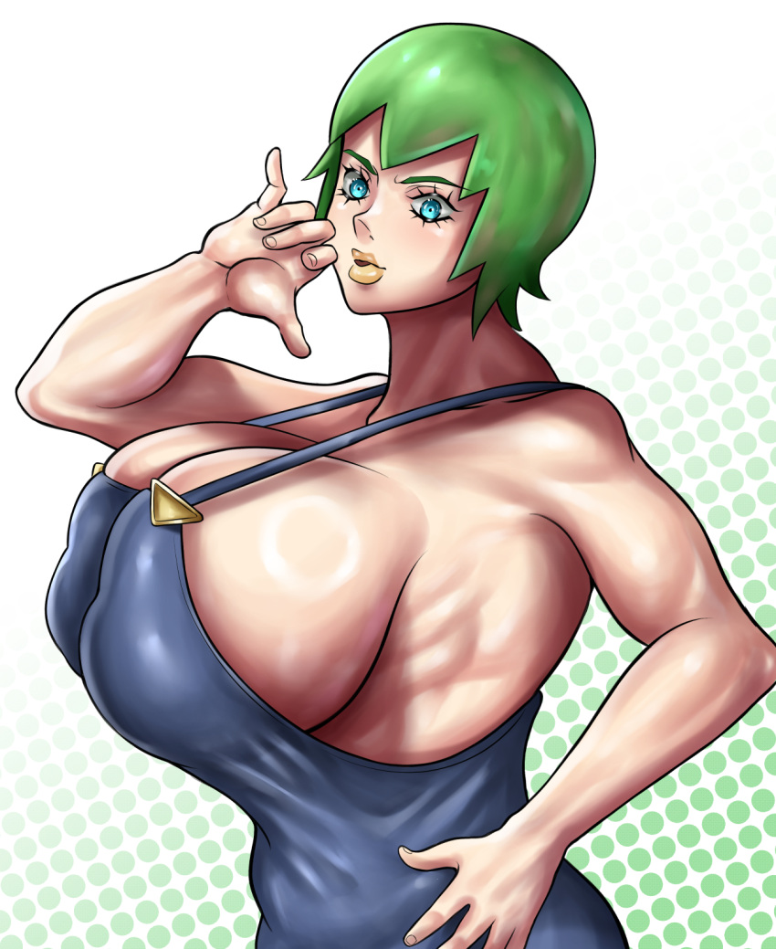 1girls big_breasts blue_eyes breasts enormous_breasts female foo_fighters gigantic_breasts giratorio green_hair huge_breasts jojo's_bizarre_adventure large_breasts light-skinned_female light_skin lipstick overalls overalls_only sexy_armpits short_hair shounen_jump sideboob solo solo_female stone_ocean tagme