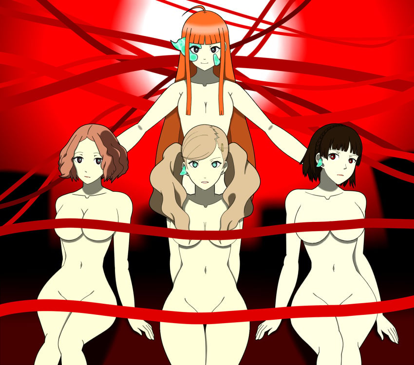 4girls ann_takamaki atlus breasts censored_breasts convenient_censoring female haru_okumura makoto_niijima medium_hair mind_control naked nude parasite persona persona_5 sakura_futaba sendy1992 short_hair tagme