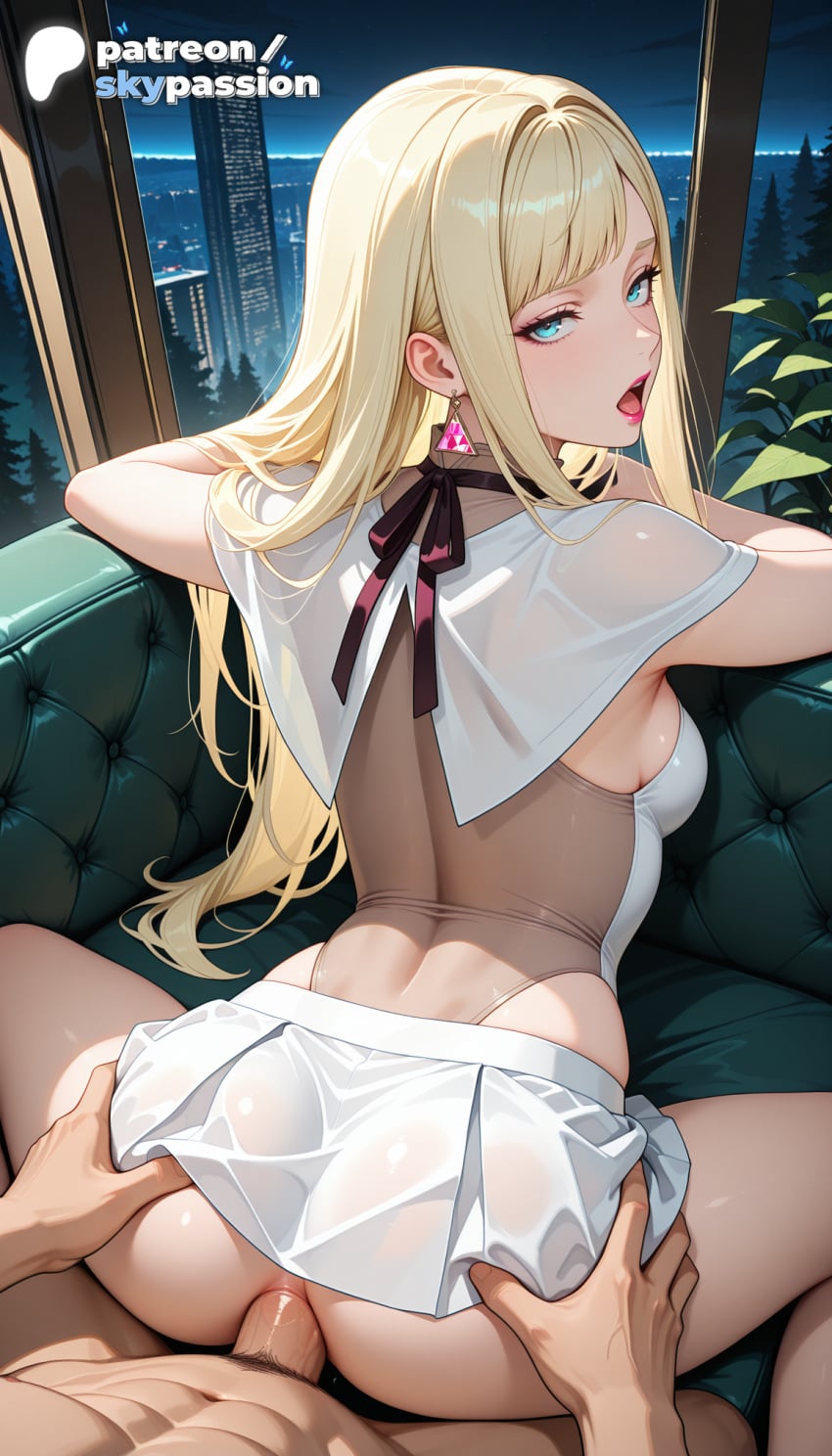 1boy 1girls 2026 ai_assisted ai_generated anime ass big_ass blonde_hair boobs booty breasts bust couch earrings gigi_andalusia gundam hetero hi_res high_quality high_resolution highres jewelry long_hair mobile_suit_gundam night patreon patreon_username see-through skypassion stable_diffusion tits watermark