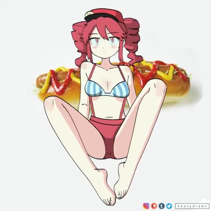 1girls 2d 2d_(artwork) artist_name belly bikini bikini_bottom bikini_top blush blush_lines blushing blushing_female breasts clavicle cleavage eyelashes feet female female_only hat kasane_teto kasane_teto_(sv) keetydraws legs looking_at_viewer low_quality low_res lowres medium_breasts mesmerizer_(vocaloid) mesmerizer_teto midriff more_at_source mv_character petite petite_body petite_female red_eyes red_hair screencap screenshot sidelocks simple_background sitting skinny skinny_female slim_girl slim_waist solo solo_female spread_legs suspenders synthesizer_v thighs toes twin_drills unimpressed utau white_background
