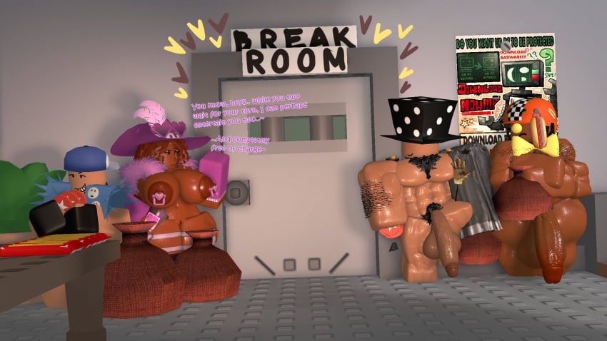 1girls 3boys 3d balls breasts civilian_(die_of_death) dialogue die_of_death_(roblox) english_text hotdog_(die_of_death) loveshot_(die_of_death) nipples penis roblox roblox_game robloxian standing tagme tagme_(artist) taunt_(die_of_death) text thighs waiting