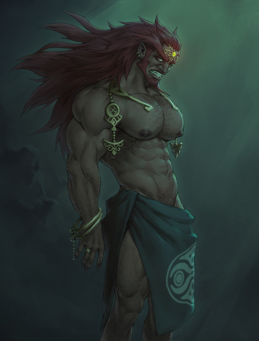 balls bara big_balls big_pecs big_penis dreampipe ganondorf hairy kiashigetsnasty male male_only muscles muscular penis rehydrated_ganondorf solo tears_of_the_kingdom the_legend_of_zelda