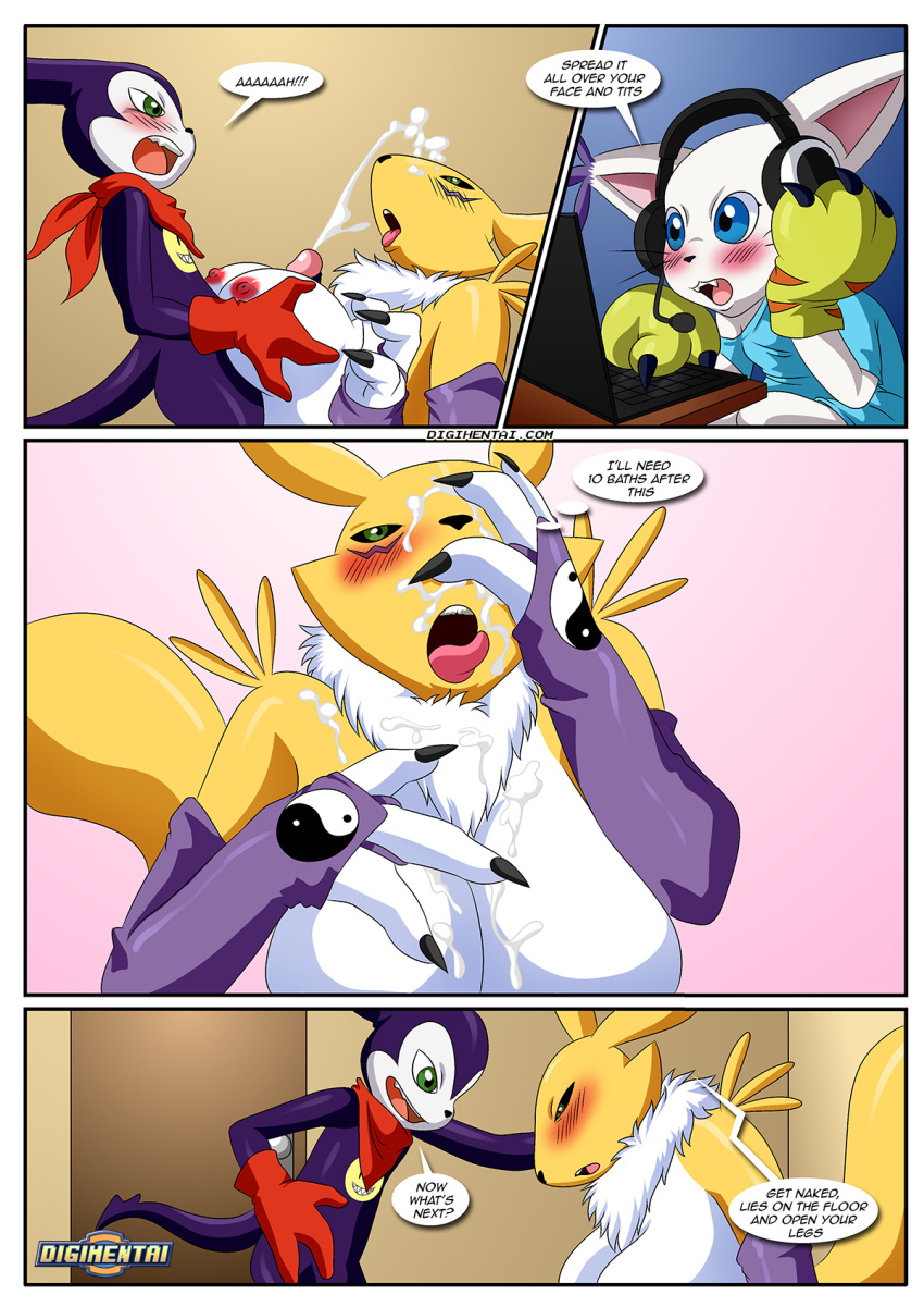 bbmbbf comic cum cum_on_breasts cum_on_face cum_on_shoulder cumshot dialogue digihentai digimon digimon_adventure digimon_tamers dirty_gamers female furry gatomon impmon paizuri palcomix renamon titjob