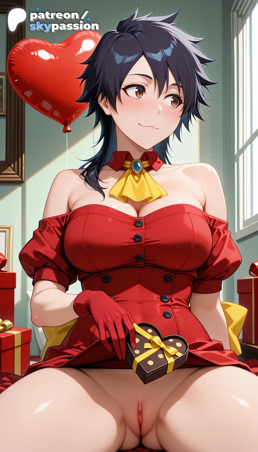 1girls 2026 ai_assisted ai_generated anime arisawa_tatsuki bare_shoulders bleach bleach:_the_thousand-year_blood_war blush box dress female_genitalia genitals gift gift_box gloves hi_res high_quality high_resolution highres off_shoulder patreon patreon_username pussy skypassion stable_diffusion tatsuki_arisawa uncensored uncensored_pussy uncensored_vagina watermark