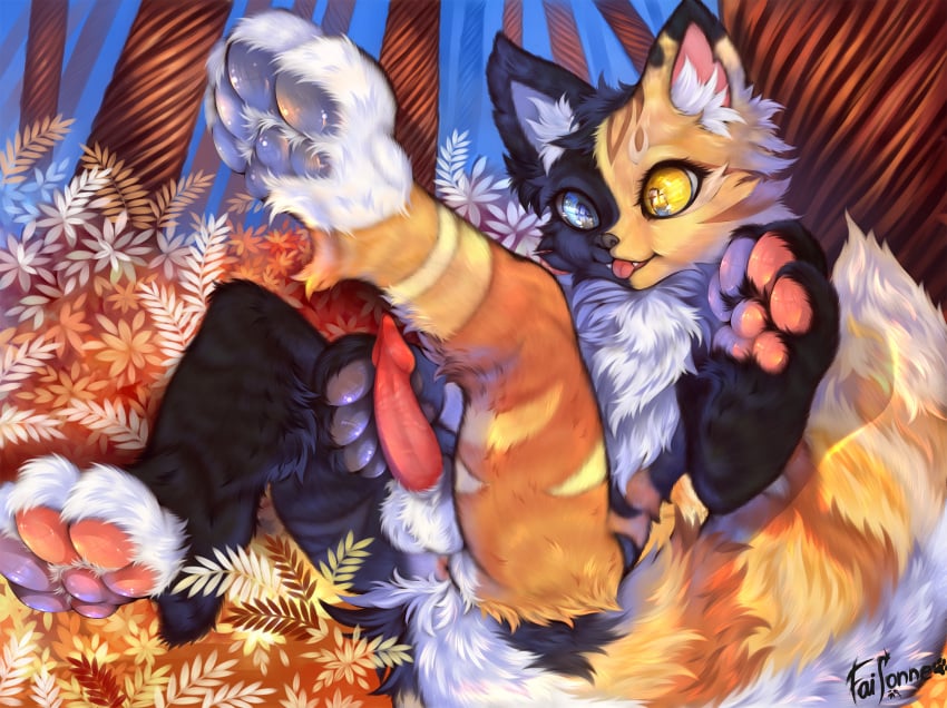 cat_tail faisonne feral genitals hi_res kemono male no_humans pawpads paws penis solo