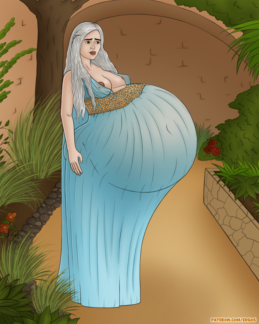 belly big_belly breasts daenerys_targaryen ergos female female_only game_of_thrones nipples solo_female vore white_hair