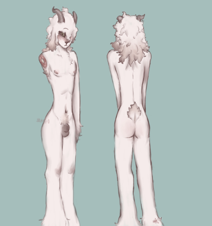 cryptid danganronpa danganronpa_2:_goodbye_despair dismemberment furry goat hybrid nagito_komaeda nudity ref_sheet solo solo_male straight_hair