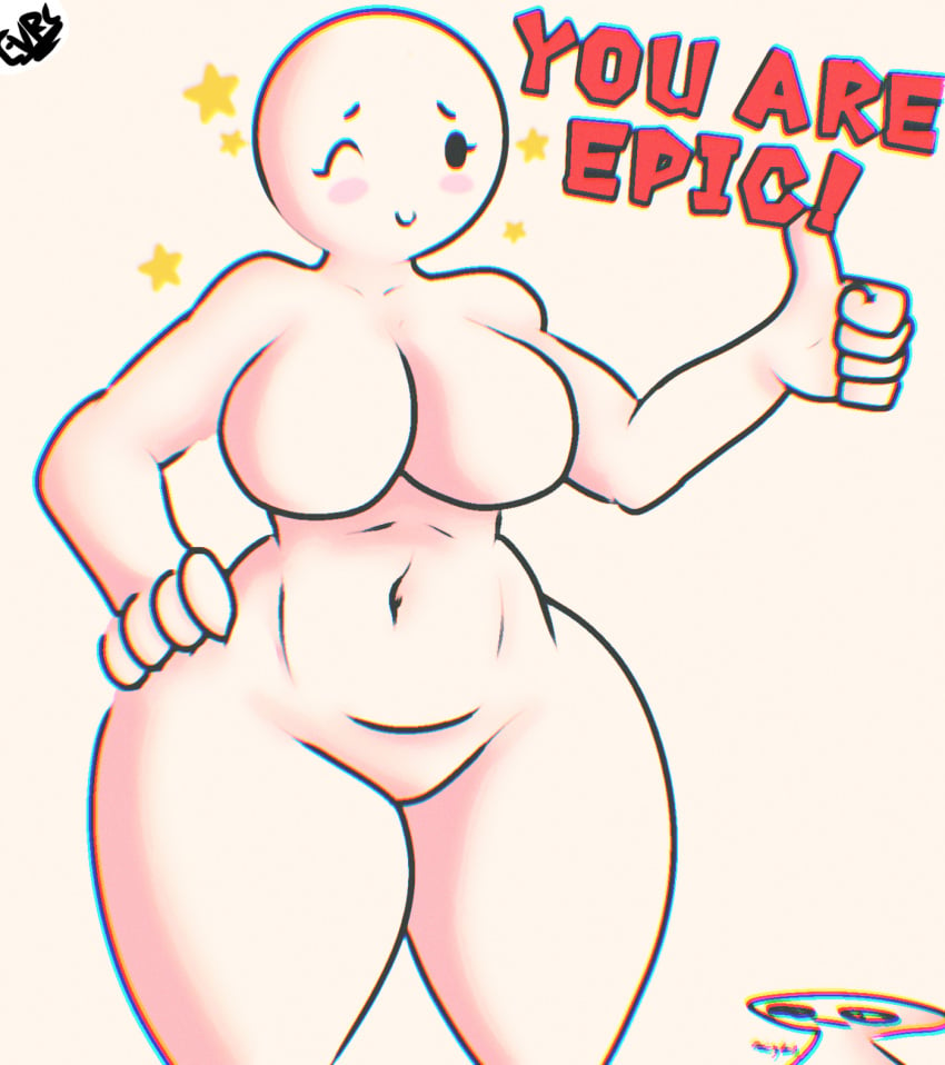 1girls 5_fingers bare_shoulders belly belly_button big_breasts black_eyes black_sclera blush blushing breasts curvaceous curves curvy curvy_body curvy_female curvy_figure curvy_hips doodle english_text evrc eyebrows eyelashes featureless_breasts featureless_crotch female female_only hand_on_hip hips hourglass_figure huge_breasts human human_only humanoid large_breasts mob_face navel no_nipples no_pussy no_vagina one_eye_closed round_ass round_belly simple_background slightly_muscular smile smiling smiling_at_viewer solo solo_female standing stomach text thick thick_hips thick_thighs thighs thin_waist thumbs_up voluptuous waist white_background white_skin wholesome wide_hips wide_thighs wink winking winking_at_viewer