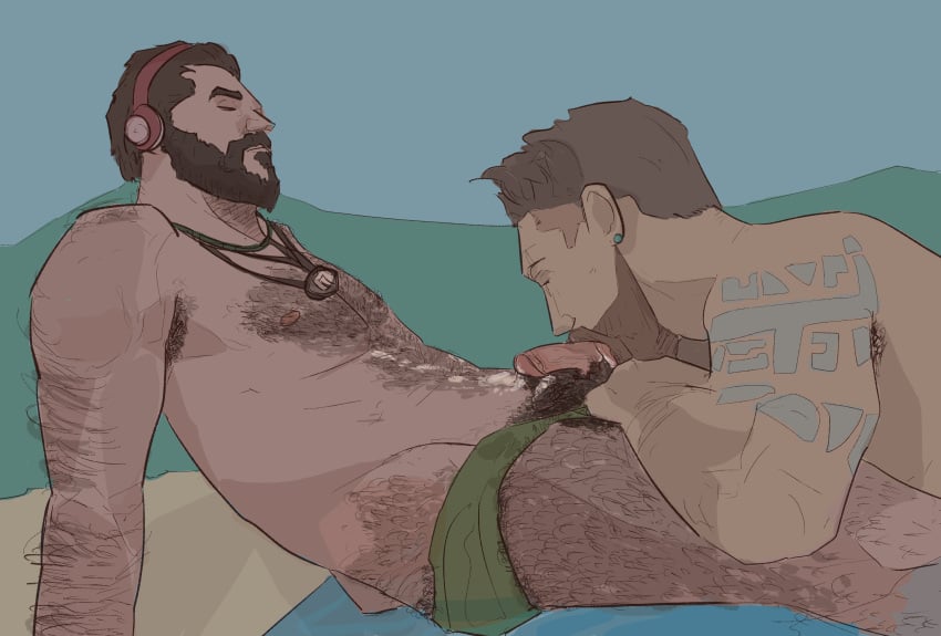 2boys bara beard blowjob cum gangplank gay hairy league_of_legends malcolm_graves male male/male male_only pool_party_gangplank pool_party_graves pool_party_series suck_him_dry sucking_balls yaoi