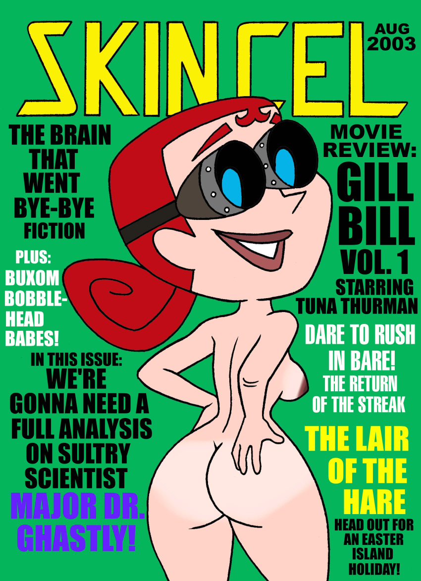 1girls 2003 ass big_ass big_breasts breasts bun_hair english_text evil_con_carne female female_only goggles hair_bun magazine_cover major_dr._ghastly nipple nude pinup rear_view red_hair solo tanline the_grim_adventures_of_billy_and_mandy toonytease