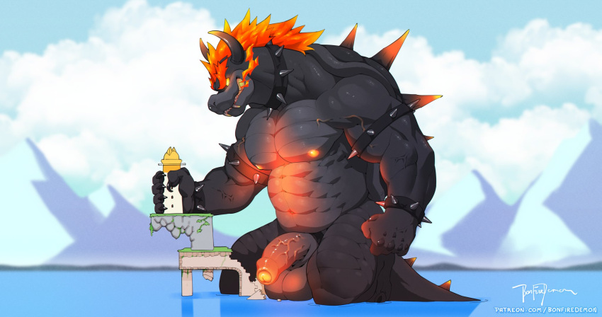 anthro bara bonfiredemon bowser bowser's_fury breath_powers claws clothing elemental_manipulation fangs fire fire_breathing fire_manipulation furry fury_bowser genitals hi_res horn horn_jewelry horn_ring humanoid_genitalia humanoid_penis koopa male male_only mario_(series) musclegut muscular nintendo nipples penis ring_(jewelry) scalie shell sky super_mario_3d_world teeth underwear vein veiny_muscles veiny_penis video_games yellow_eyes