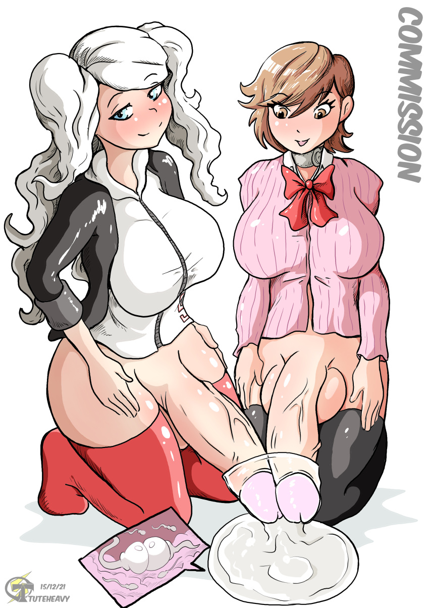 2futas ann_takamaki balls big_balls big_breasts bottomless breasts brown_hair clothed clothing commission condom cum cumming dick dickgirl duo erection female futa_only futanari huge_balls huge_breasts huge_cock huge_testicles human kneeling light-skinned_futanari light_skin long_hair lovers_arcana pale-skinned_futanari pale_skin partially_clothed penis persona persona_3 persona_5 shared_condom short_hair sperm_cell sperm_kissing sperm_meets_sperm testicles thighhighs tuteheavy twintails uncensored yukari_takeba