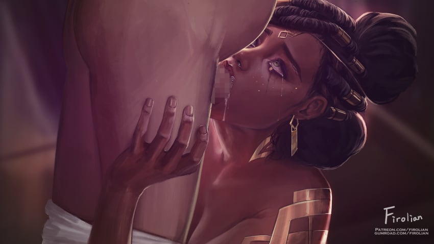 1boy 1girls arcane artist_name ass bangs black_female breasts brown_eyes brown_hair censored clothes_pull collarbone commentary dark-skinned_female dark_skin deepthroat earrings fellatio female firolian forced forced_oral hair_ornament highres hoskel_(arcane) irrumatio jewelry large_breasts league_of_legends light-skinned_male lower_body mel_medarda mosaic_censoring oral oral_rape pale-skinned_male pale_skin pants pants_pull penis rape riot_games shiny shiny_skin straight tears upper_body web_address