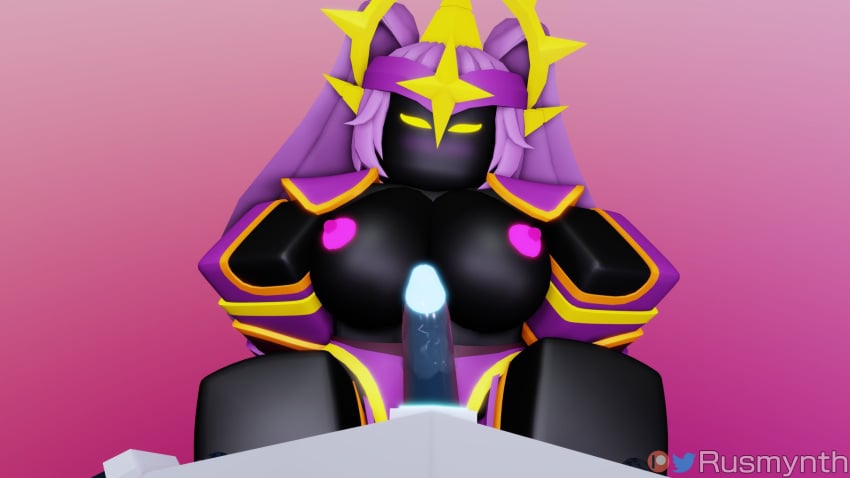 1boy 1girls 3d areolae blush breasts breasts_out clothing fallen_king functionally_nude headwear large_breasts presenting_breasts roblox roblox_game robloxian rusmynth tagme the_umbra tower_defense_simulator