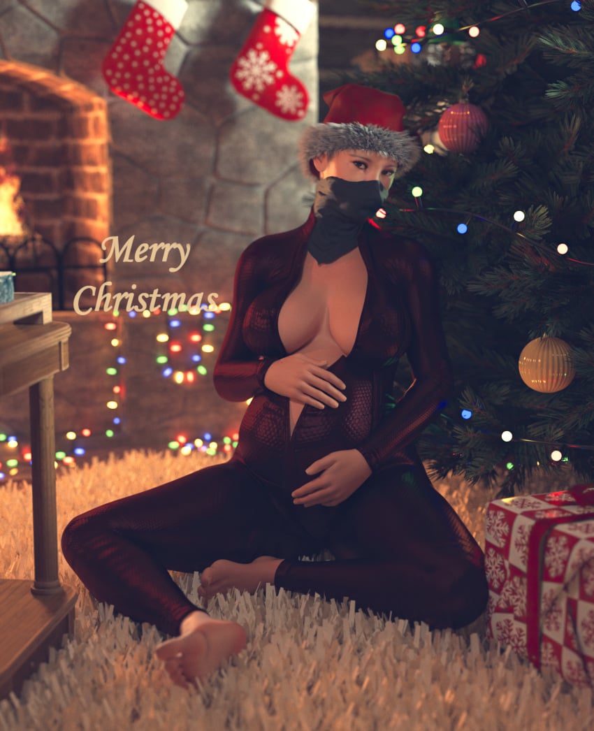 1girls 3d asian asian_female big_breasts blender breasts christmas erojin female female_only frost_(rainbow_six) large_breasts pregnant rainbow_six rainbow_six_siege santa_hat solo tagme