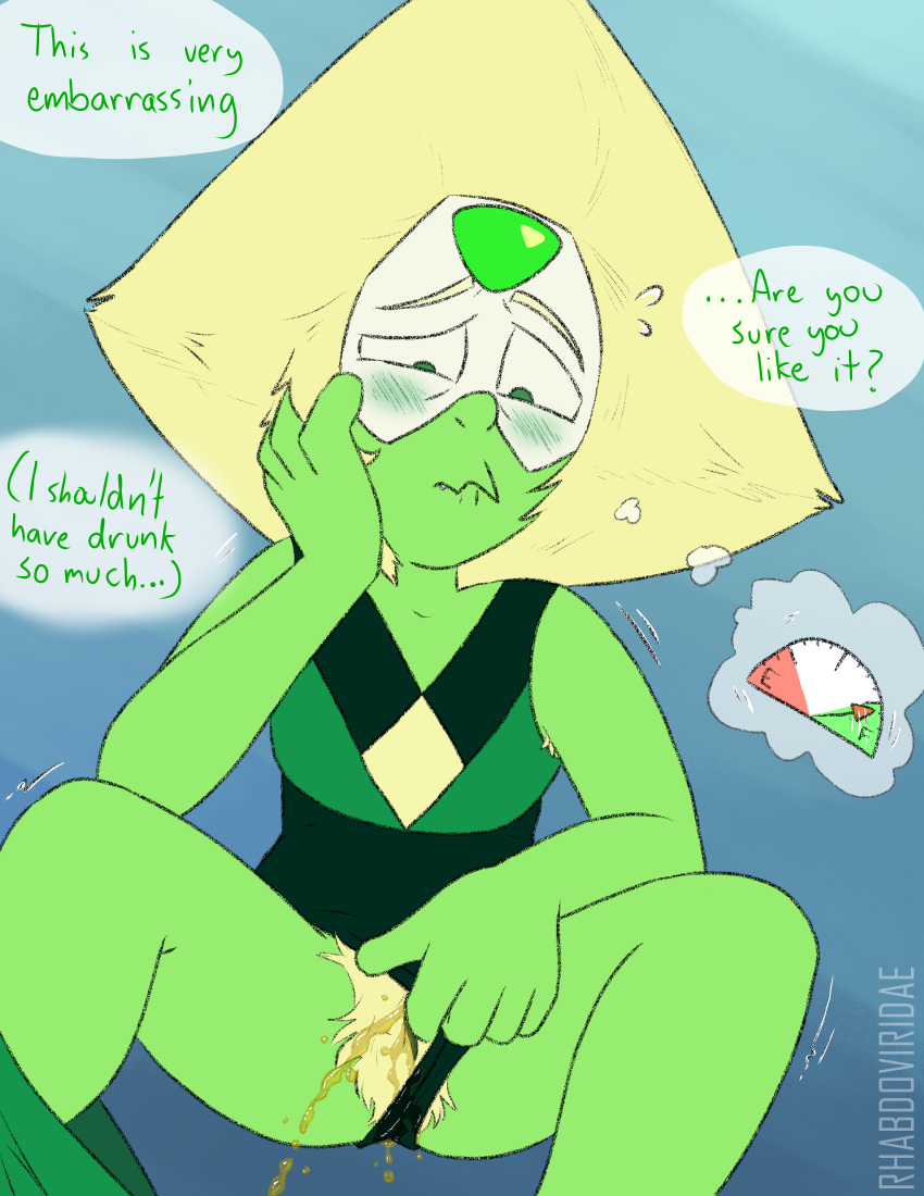 female peeing peridot_(steven_universe) pubes pubic_hair pulling_clothing steven_universe urine watersports wolftacos