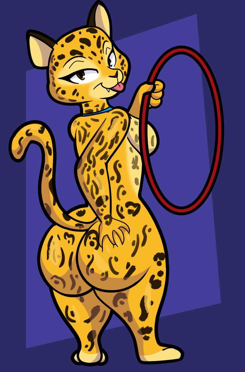 2021 4k absurd_res anthro ass bedroom_eyes big_butt black_body black_fur black_spots blue_background breasts brown_eyes butt_grab butt_squish collar digital_media_(artwork) dreamworks eyelashes feet felid female fingers fur gia_the_jaguar hand_on_butt hi_res hula_hoop jaguar long_tail looking_at_viewer looking_back madagascar_(series) madagascar_3_europe's_most_wanted mammal multicolored_body multicolored_fur narrowed_eyes nude pantherine paramount_pictures rear_view seductive simple_background smile solo someth1ngoranother spots spotted_body spotted_fur squish standing teeth thick_thighs toes tongue tongue_out wide_hips yellow_body yellow_fur